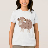 ボヘミアン風の花冠をかぶったかわいい羊のデザイン パステル調の子供部屋用 トライブレンドＴシャツ (正面)