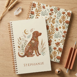 ボヘミアン風の花柄と犬のシルエットを組み合わせたアースリーなボタニカルデザイン プランナー手帳