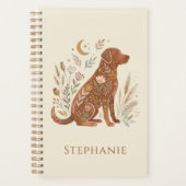 ボヘミアン風の花柄と犬のシルエットを組み合わせたアースリーなボタニカルデザイン プランナー手帳 (正面)