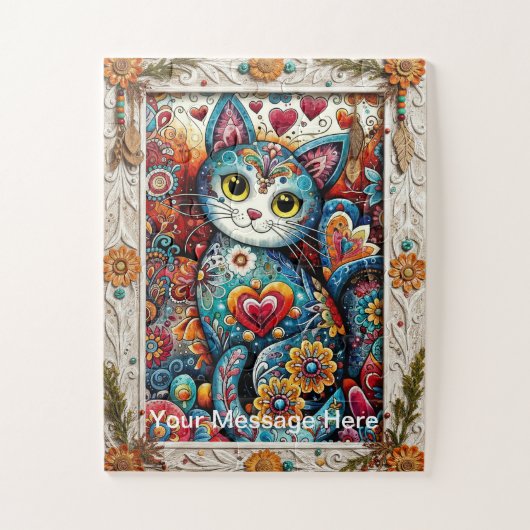 ボヘミアン風の花猫デザイン ジグソーパズル (縦)