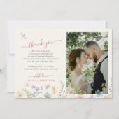 ボヘミアン風の野の花の結婚式の写真 サンキューカード (正面)