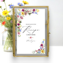 ボヘミアン風の野の花の結婚式前夜のパーティーのレシピカードサイン