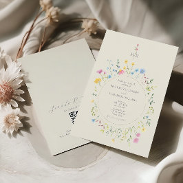 ボヘミアン風の野の花の結婚式QRコード 招待状