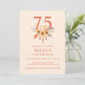 ボヘミアン風の野生の花 秋の紅葉 フラワー 75歳の誕生日 招待状 (スタンド正面)