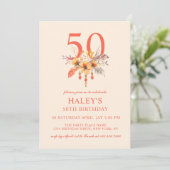 ボヘミアン風の野花を使った秋のフラワーデザインの50歳の誕生日 招待状 (スタンド正面)