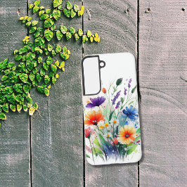 ボヘミアン風の野花 紫 青 黄色 オレンジの花 SAMSUNG GALAXY S22ケース
