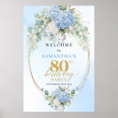 ボヘミアン風アジサイのダスティブルーチャーム 80歳の誕生日 ポスター (正面)