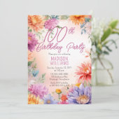 ボヘミアン風アスターの花のフラワー100歳の誕生日パーティー 招待状 (スタンド正面)