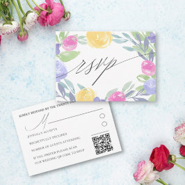 ボヘミアン風カラフルフラワーワーターカラー結婚式RSVP 出欠カード