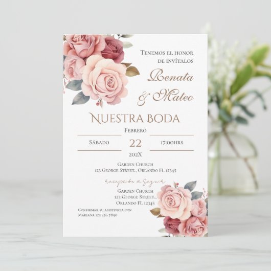 ボヘミアン風スペイン式結婚式招待状 招待状 (スタンド正面)