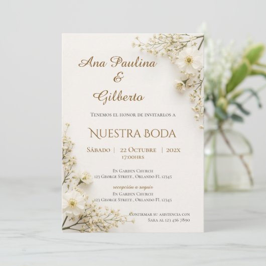 ボヘミアン風スペイン語結婚式招待状 招待状 (スタンド正面)