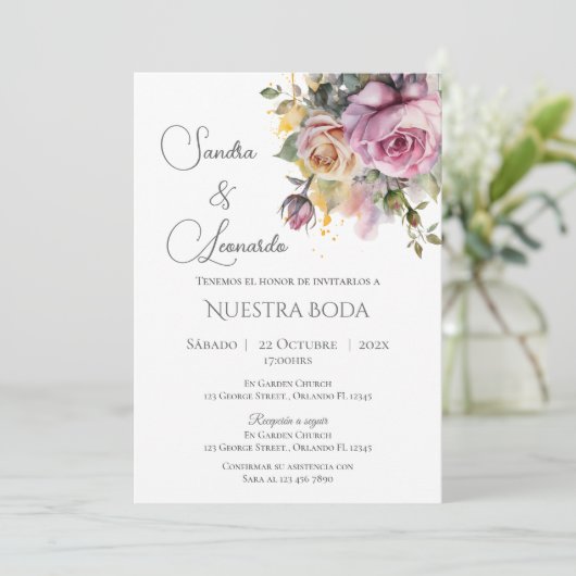 ボヘミアン風スペイン語結婚式招待状 招待状 (スタンド正面)