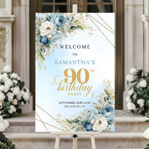 ボヘミアン風ダスティブルー ゴールド 90歳 誕生日 ウェルカム ポスター