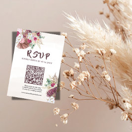 ボヘミアン風パンパスグラスフラワーの結婚式RSVP QRコード 出欠カード