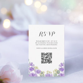 ボヘミアン風パープルフラワーワーターカラー結婚式RSVP 出欠カード
