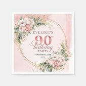 ボヘミアン風ピンクの花の90歳の誕生日お祝い   スタンダードカクテルナプキン (正面)