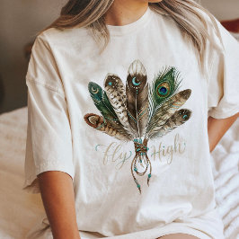 ボヘミアン風フェザー フライ ハイ セレスチャル ムーン アート トライブレンドTシャツ
