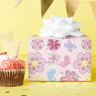 ボヘミアン風フラワーズガーデンパターン 誕生日おめでとう ラッピングペーパー
