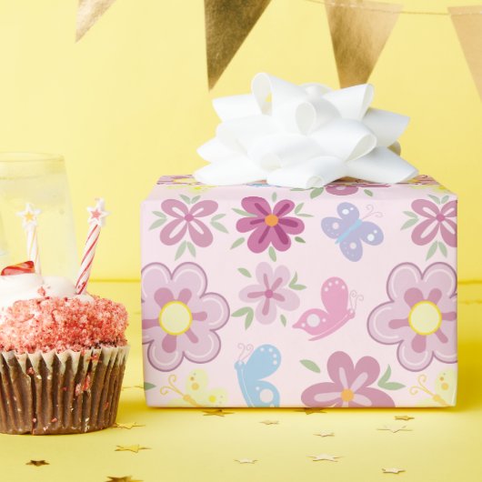 ボヘミアン風フラワーズガーデンパターン 誕生日おめでとう ラッピングペーパー (誕生日パーティー)
