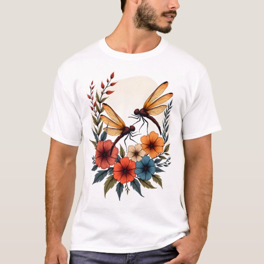 ボヘミアン風フラワートンボ Tシャツ (正面)