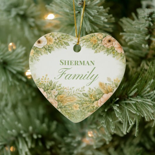 ボヘミアン風フラワーファミリーネーム セラミックオーナメント (ツリー)