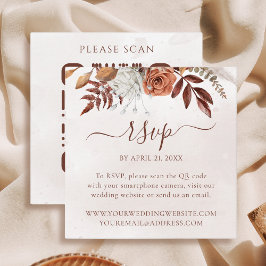 ボヘミアン風フラワーフォールウェディングウェブサイトQRコードRSVP エンクロージャーカード