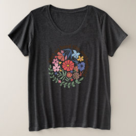 ボヘミアン風フラワーマママザーフッド プラスサイズTシャツ