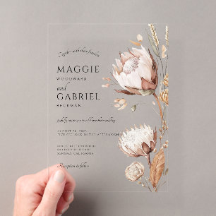 ボヘミアン風フラワーモチーフの結婚式 アクリル招待状