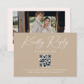 ボヘミアン風ベージュの結婚式RSVPQRコード エンクロージャーカード (正面/裏面)
