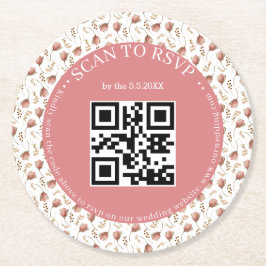 ボヘミアン風ボタニカルRSVP QRコード ウェディングスタイリッシュ ラウンドペーパーコースター