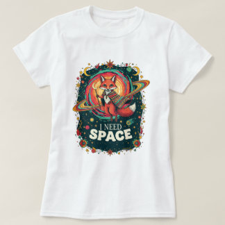 ボヘミアン風マルチカラーコズミックフォックス I Need Space レトロ Tシャツ