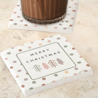 ボヘミアン風メリークリスマスツリーとドット ストーンコースター