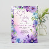 ボヘミアン風朝顔フラワー 40歳の誕生日パーティー 招待状 (スタンド正面)