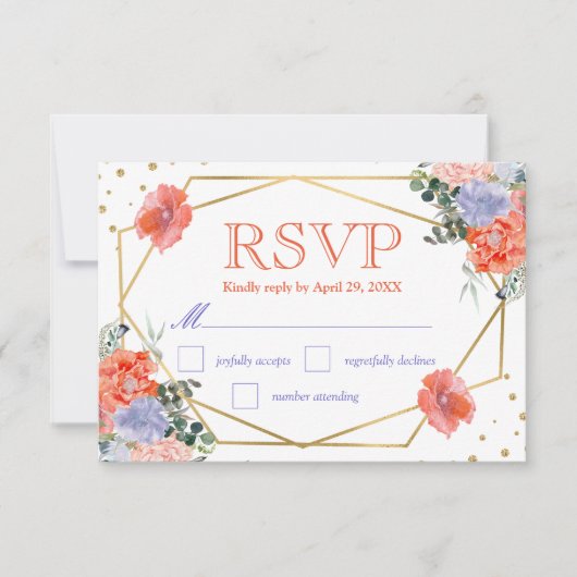 ボヘミアン風水彩の夏の花の結婚式RSVP 出欠カード (正面)