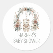 ボヘミアン風水彩クマのベビーシャワー ラウンドシール (正面)