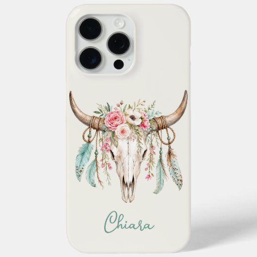 ボヘミアン風水彩フラワーカウ スカル Case-Mate iPhoneケース (裏面)