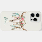 ボヘミアン風水彩フラワーカウ スカル Case-Mate iPhoneケース (裏面 (横))