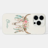 ボヘミアン風水彩フラワーブルカウ スカル Case-Mate iPhoneケース (裏面 (横))