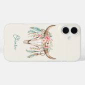 ボヘミアン風水彩フラワーブルカウ スカル Case-Mate iPhoneケース (裏面 (横))