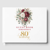 ボヘミアン風深紅の花の80歳の誕生日ゲストブック ゲストブック (正面)