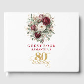 ボヘミアン風深紅の花の80歳の誕生日ゲストブック ゲストブック (正面)