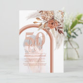 ボヘミアン風焼きオレンジ色の花の50歳の誕生日フォト 招待状 (スタンド正面)