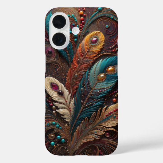 ボヘミアン風装飾 メタリック ティール オレンジ レザー iPhone Case-Mate iPhoneケース (裏面)