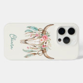 ボヘミアン風 水彩 花柄 牛の頭蓋骨 Case-Mate iPhoneケース (裏面 (横))