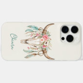 ボヘミアン風 水彩 花柄 牛の頭蓋骨 Case-Mate iPhoneケース (裏面 (横))