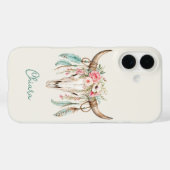 ボヘミアン風 水彩 花柄 牛の頭蓋骨 Case-Mate iPhoneケース (裏面 (横))