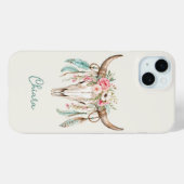 ボヘミアン風 水彩 花柄 牛の頭蓋骨 Case-Mate iPhoneケース (裏面 (横))