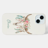 ボヘミアン風 水彩 花柄 牛の頭蓋骨 Case-Mate iPhoneケース (裏面 (横))