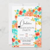 ボヘミアン鮮やかなオレンジ色の青いフローラ卒業 招待状 (正面)