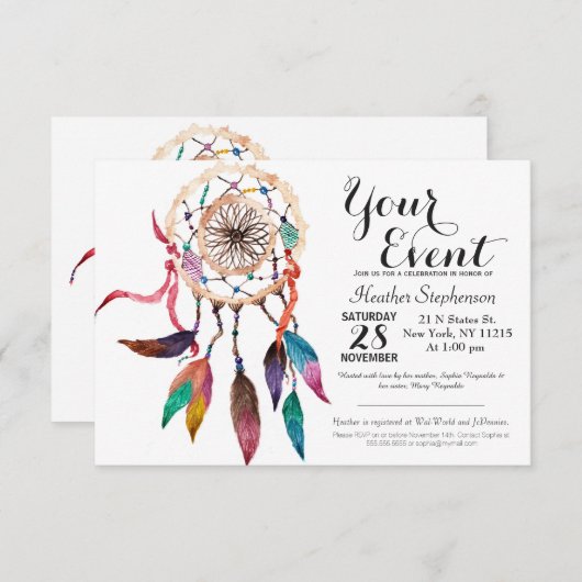 ボヘミアン鮮やかドリームキャッ絵を描チャ 招待状 (正面/裏面)